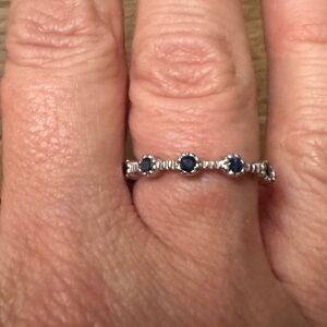 Sonia B 14 K white gold  Blue Sapphire Station Stackable Ring size 6